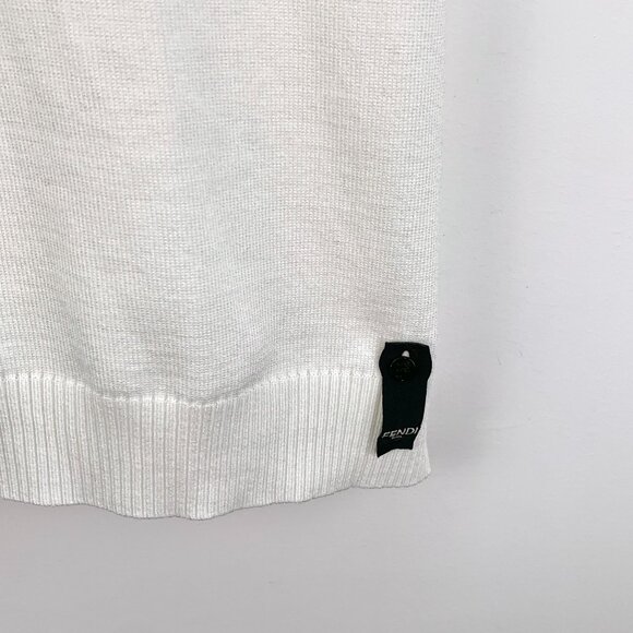 Fendi White Wool Knit Round-Neck Short-Sleeve T-Shirt With Double F Logo Size 46 - Picture 6 of 6